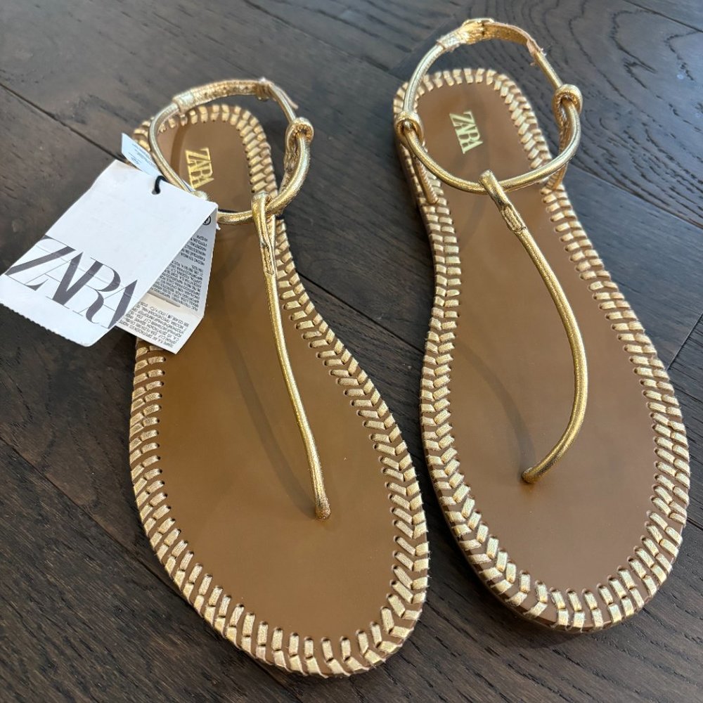 Zara Gold Sandals Size 7.5 NWT